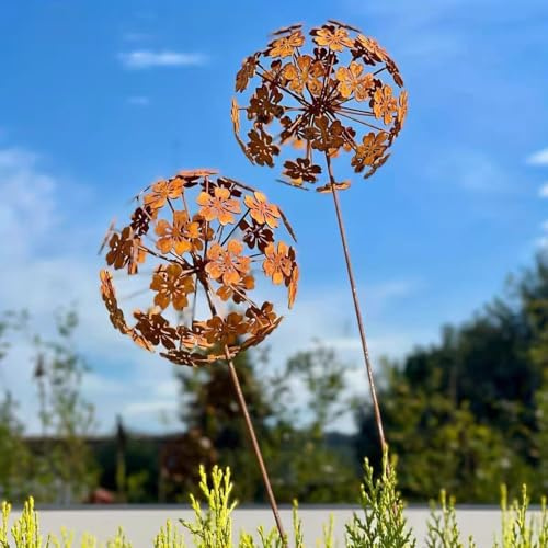 Gårdsdekoration 2-pack Rost Deko för trädgård Cortenstål Trädgårdssteckare Metall Blomma Månblomma Rostfria trädgårdsdekorationer Rosta rankstock Trädgårdsbäddsteckare Potsteckare Naturrost