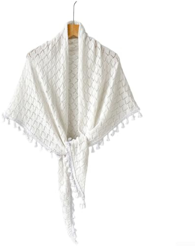PureBowlic Chal triángulo de punto calado para mujer, color sólido, bohemio, con flecos, para verano, playa, vacaciones, yoga, para ocio, talla única