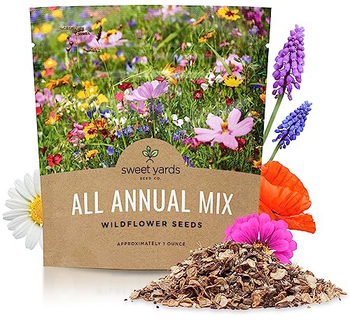 Wildflower Seeds Annual Quick Blooming Mix - Large 1 Ounce Packet Over 7,500 Open Pollinated Seeds