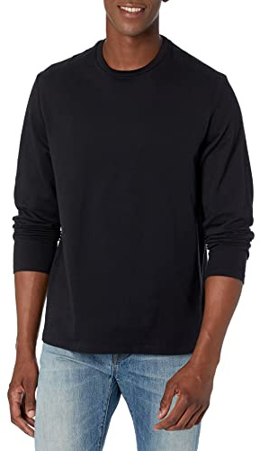 Amazon Essentials Men's Regular-Fit Crewneck Long-Sleeve T-Shirts, Black, Medium