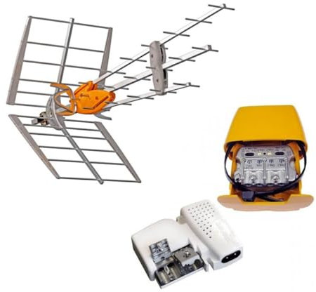 TELEVES Pack Antenne Rateau TNT DAT HD Boss UHF Gain 42dB + Alimentation 24V + Amplificateur Easy F - Televes 149921