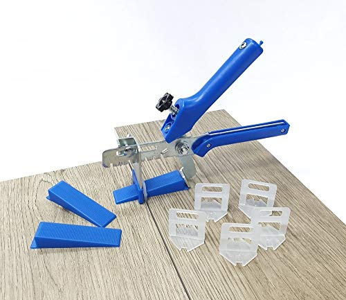 Sistema de nivelación de baldosas, azul, grosor de 3-12 mm, juego XXL de 1 mm, 6000 lengüetas, 2000 cuñas + alicates, sistema de colocación de baldosas, sistema de nivelación de baldosas.