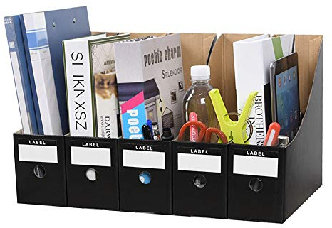 ITODA 5 Pack File Magazine Holder Waterproof Cardboard File Rack Storage Organizer Box Desktop Standing Collector Document File Divider Sorter Shelf Paperwork Organiser for School Office Home Library