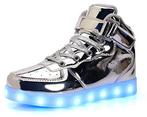 Kauson 7 Farben LED High-Top Schuhe USB Aufladen Leuchtschuhe Licht Blinkschuhe Leuchtende Sport Sneaker Light up Wasserdicht Laufschuhe Gymnastik Turnschuhe Damen Herren Unisex Kinder Shoes 25-46EU