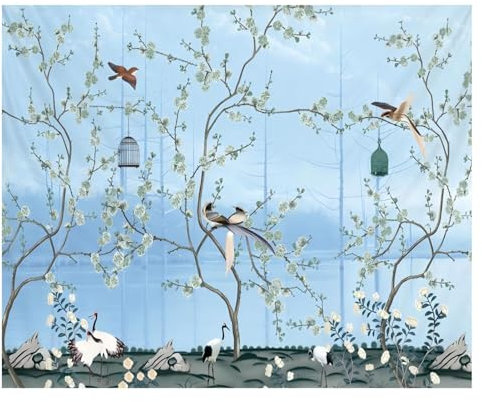 VIFERR Arazzo da Parete Grande Arazzo da Letto con Ffiori e Uccelli Blu Bohémien per Soggiorno Camera da Letto Dormitorio(150 * 200cm)