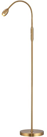 O’Bright Ray – Adjustable LED Beam Floor Lamp, Dimmable and Zoomable Spotlight, Flexible Gooseneck, Reading/Crafting Standing Lamp, Work Table Light, Antique Brass