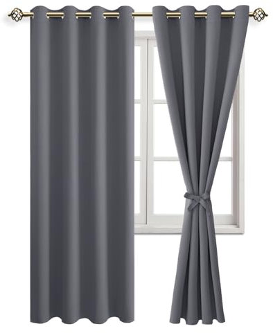 JIUZHEN Vorhänge Blickdicht mit Ösen Verdunklungs Gardinen Schlafzimmer Blickdichte Vorhänge Ösenschal Vorhang gegen Kältes und Hitze Curtains Blackout ThermoVorhang 2er Set 260x140cm(HxB) Grau