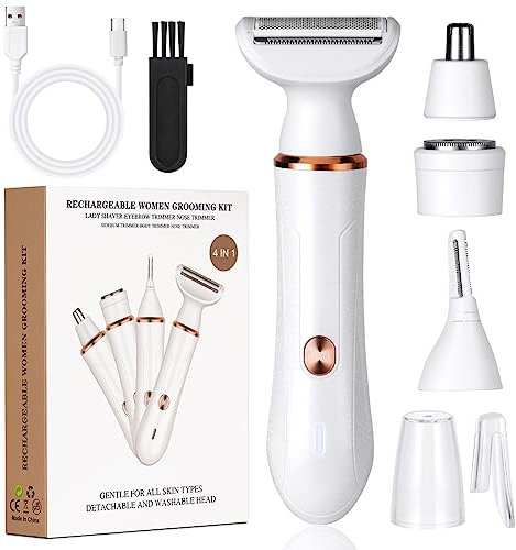 ACWOO Elektrischer Rasierer für Frauen, 4-In-1 Elektrischer Damenrasierer, Schmerzfreier Intimrasierer Elektrorasierer für Frauen, Haartrimmer für Gesicht Nase Achseln Intimbereich Bikinizone (A)