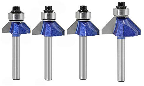 Bestgle Set di 4 Frese per Legno, 1/4 Codolo Round-Over Router Bits Angolo Arrotondamento Bordatura Fresa per Angolo Tondo con Cuscinetto a Sfera per La Lavorazione del Legno