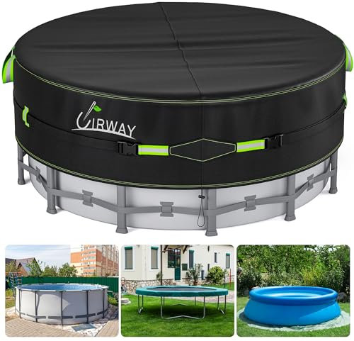 UIRWAY 366 cm Copertura per piscina rotonda con strisce riflettenti, copertura per piscina per piscine fuori terra, copertura solare con corda e chiodi da terra luminosi