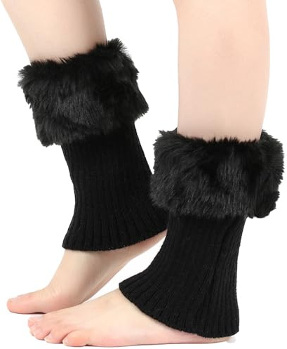 Ycfish 1 Pairs Women Girls Faux Fur Boot Cuff Socks Winter Knitted Short Leg Warmers and Comfortable Boot Socks Cuff Toppers Snow Socks Faux Fur Knitted Short Twist Leg Warmers Boot Cuff Toppers