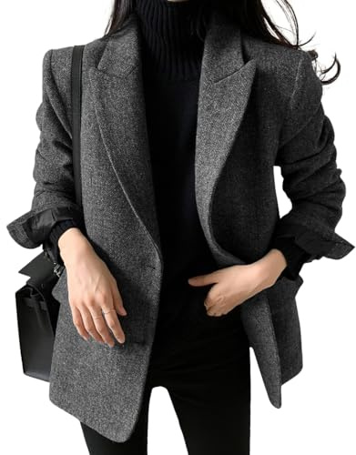 chouyatou Womens Fall Winter Wool Blend Casual Business Blazer Jacket Single Breasted Dressy Work Coat (X-Large,Black)