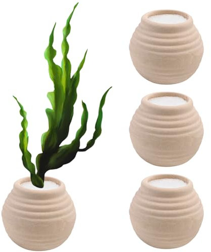 Cuyacili Juego de 4 juegos de anillos fijos para plantas acuáticas, mini recipiente de cerámica y esponjas, decoración para acuario, accesorios para tanques de peces, 4 x 4,5 cm, color blanco