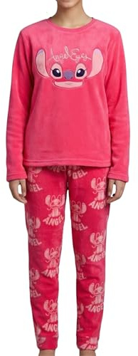 Disney Stitch Pijamas para Niña, Camiseta y Pantalon Largo Terciopelo para Adolescentes, 2 Piezas Pijama Polar Suave Diseño Angel, Talla 10 Años