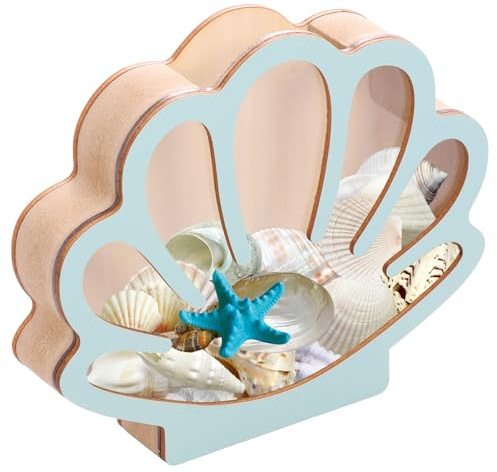 Wooden Seashell Display Case with Acrylic Panel Beach Gifts Sea Shell Storage Box Decorative Sea Shell Holder for Collectors Memory Keepsake Box