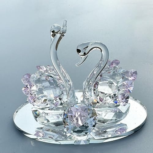 Venusorn Handcrafted Crystal Swan Figurine Sculpture with Accents, Decorative Glass Collectible,Birthday, Party, Study Room, Window, Gift (Pink)