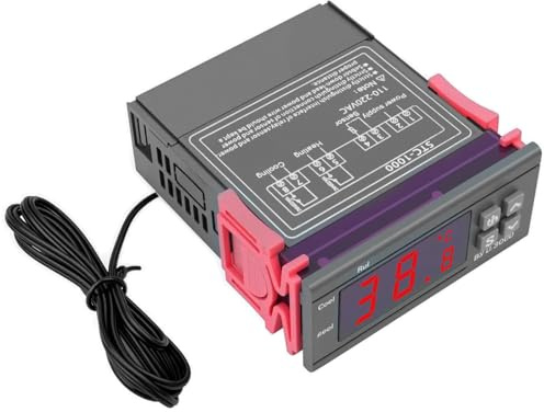 Termostato Digital, AC 110V-220V Controlador Digital Temperatura con Sonda de Sensor, Interruptor del controlador de temperatura con LED Display Para Refrigeradores, calentadores de agua, incubadoras