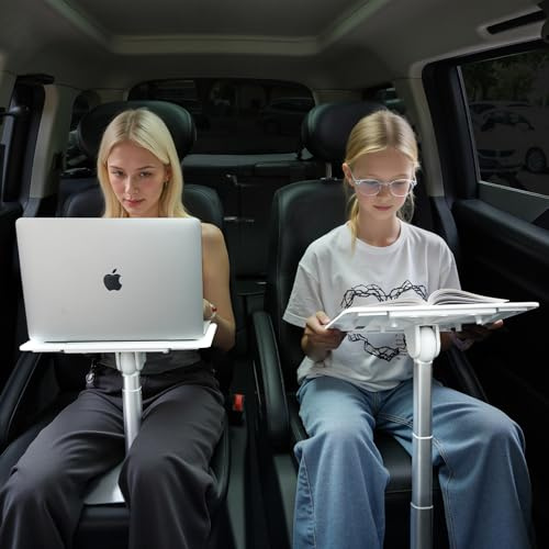 DICMKY Car Seat Tray Table, Height Adjustable Travel Tray for Kids/Adults, Car Lap Desk for Laptop Computer Tablet Book, Front Passenger/Rear Seat Food Eating, Essentials Accessories for Long Trips