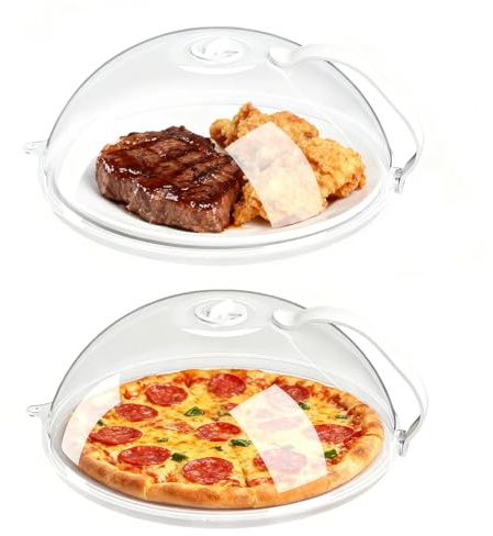 Tbintul 2 PCS Copertura per forno a microonde,con manico, senza BPA, resistente al calore fino a 200°C, paraspruzzi per microonde, facile da pulire, 26 x 10 cm