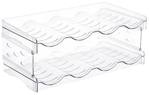 GREENSAPPIRE Stackable 2-Tier Bottle Holder – Clear Plastic Fridge Organizer for 8 Bottles (4 per Tier) – Space-Saving Kitchen Storage Rack for Refrigerator, Pantry, or Freezer (1 set)