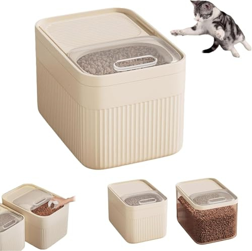 Récipient hermétique de stockage de nourriture pour animaux domestiques, jusqu'à 13,6 kg, pour chien, chat et autres animaux de compagnie, bac de rangement avec tasse à mesurer (blanc)