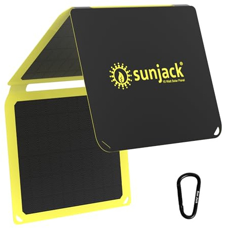 SunJack 15 W solladdare bärbar solpanel med USB för mobiltelefoner, surfplattor för backpacking, camping, vandring och mer