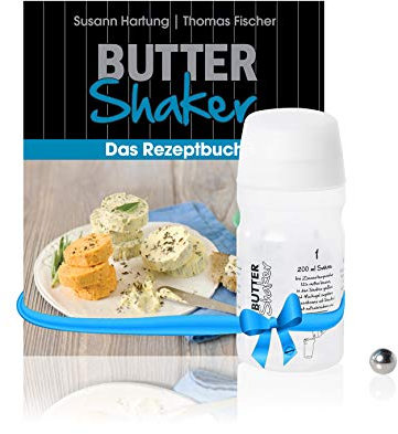 Starter-Set fürs Machen von Butter und -buttermilch mit 325ml-Butter-Shaker (Weiss) + kreatives Rezeptbuch