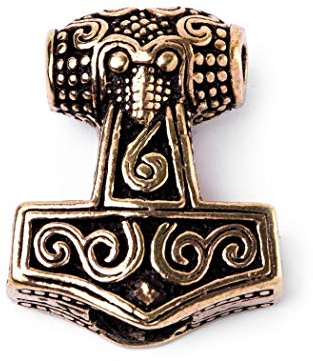 Battle-Merchant Viking beard pearl and pendant, Thor's hammer made of bronze, jewellery pearl, curl pearl, dreadlock pearl, inner diameter 5 mm