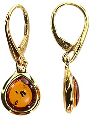 Bernstein Ohrringe, Ohrhänger mit Bernstein, gefasst in 925/000 Sterling Silber vergoldet