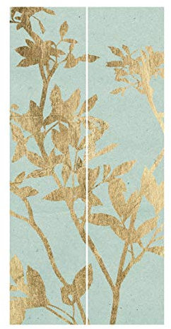 Schiebegardinen Set Goldene Blätter Türkis II 2 Flächenvorhänge je 250x60cm