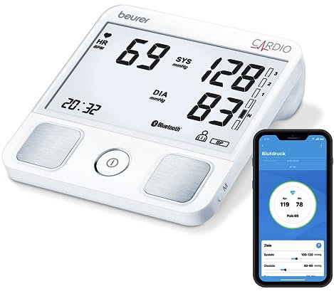 Beurer BM 93 CARDIO Oberarm-Blutdruckmessgerät mit 1-Kanal EKG-Funktion zur Aufzeichnung des Herzrhythmus, erkennt Vorhofflimmern und Extrasystolen, beurer HealthManager App