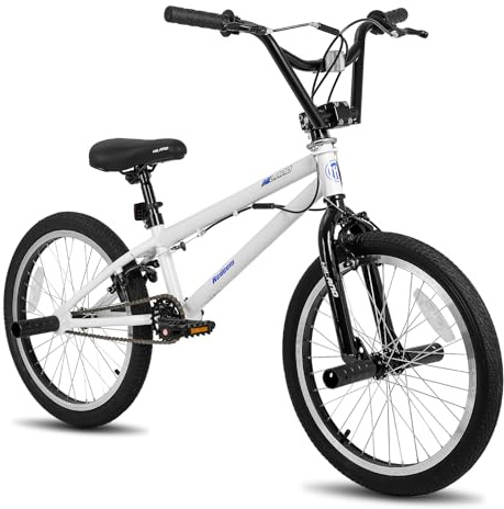 HILAND 20 Inch BMX Freestyle Bike for boys girls With 360 Degree Gyro & 4 Pegs, 20 Inch BMX Bike for 8 9 10 11 Years kid girl boys girls White