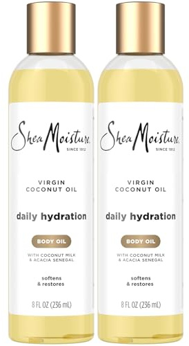 Shea Moisture Body Oil, Daily Hydration 2-Pack – Lightweight, Non-Greasy Moisturizer with Virgin Coconut Oil for Soft, Smooth Skin, 8 Oz Ea
