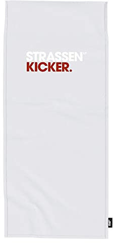 STRASSENKICKER Sport- & Fitnesstuch, ca. 50x110 cm +15 cm Flap, 100% Polyester, mit Flag Label, Rückseite mit Überzug für Fitnessgeräte und integrierter Reißverschlusstasche, Grau
