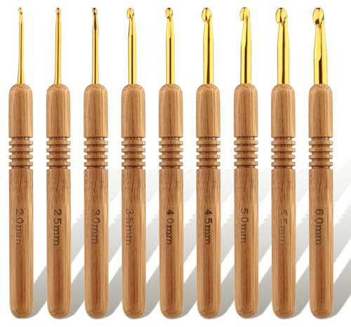 NAMOON Crochet Hooks Set, Ergonomic Handle for Arthritic Hands, Bamboo Crochet Hooks Set Wooden Crochet Hook for Beginners and Crocheting Yarn (Dark Brown)