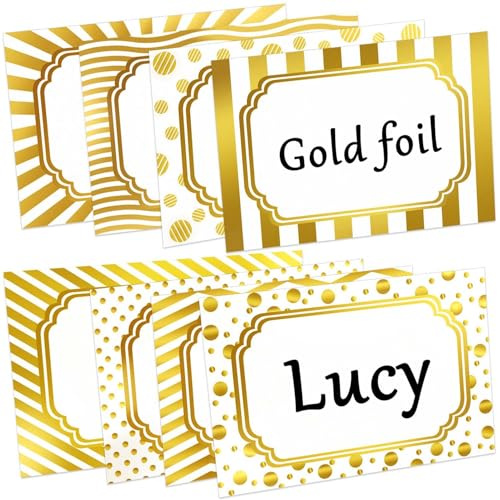Zacool Gold Foil Name Tags (3x 2) - 160 Pcs Tag Stickers With Gold Border - Sticky Labels for Gift Themed Party, Family, Home, School, Office