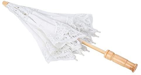 Dioche Parapluie Blanc en Dentelle, Parasol brodé de fleurs en dentelle fait à la main, parapluie de photographie de mariée de mariage, L