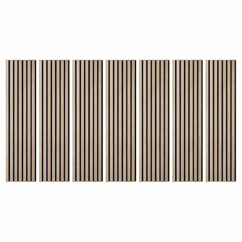 DECOON - Lot de 7 Panneaux muraux tasseaux Bois 120 x 30 cm - Chêne Clair véritable sur Feutrine Noire - Revêtement décoratif intérieur pour tête de lit, soubassement ou Mur Design - 1,44 m²