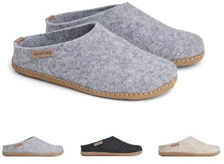 THE COZY SHEEP Filzpantoffeln mit Ledersohle | Praktische Herren & Damen Hausschuhe Sommer und Winter | Bequeme Hüttenschuhe Damen und Herren | Filz Hausschlappen Geschlossen, Hellgrau, EU 45