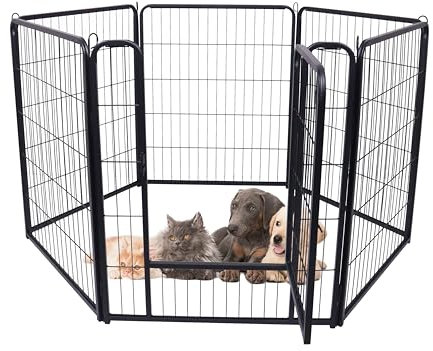 AufuN 6-TLG Welpenauslauf faltbares Freilaufgehege Tierlaufstall 80cm hoch, Automatische Verriegelung, Laufgitter Welpenlaufstall mit Tür für Hunde, Kaninchen, Kleintiere, Katze