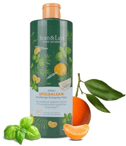 Jean & Len Spülbalsam Mandarine - Basilikum, zuverlässige Reinigung, für strahlend sauberes Geschirr, Geschirrspülmittel flüssig, ohne Mikroplastik & künstliche Farbstoffe, vegan, 500 ml