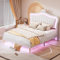 Ctastay Kinderbett Polsterbett 140x200 cm mit LED- Licht, Bett Mädchenbett Prinzessinnenbett mit Gepolstertem Kopfteil, Doppelbett Bettgestell mit Lattenrost, PU, Weiß (Ohne Matratze)
