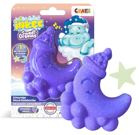 INKEE Foamy Moon Sweet Dream - schaumige Badekugel in Mondform 60g, Badebombe Kinder mit Überraschung, mit Lavendelduft und Kamillenöl,lila & blau