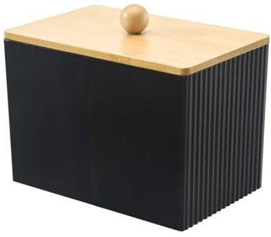 SVOCK Acrylic Cotton Bud Holder 3 Compartment Dressing Table Accessories with Wood Lid, Qtips Holder bathroom essentials for Bathroom Dressing Table Desktop Square-Shaped (Black)