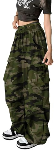 DINGJIUYAN Pantalon de parachute cargo sarouel pour femme gothique Y2k Grande taille Taille élastique Pantalon Harajuku Punk Jogger, 3XL