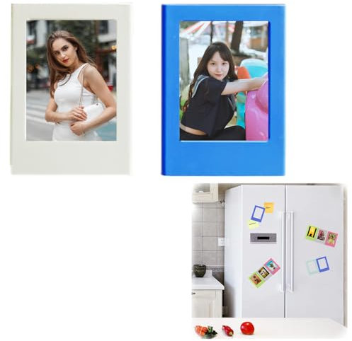 CALLYSONIC Marco de fotos magnético, 2 unidades, mini marcos de fotos, juego de colores, marco de fotos magnético, adecuado para fotos en formato 6,2 cm x 4,5 cm (blanco y azul)