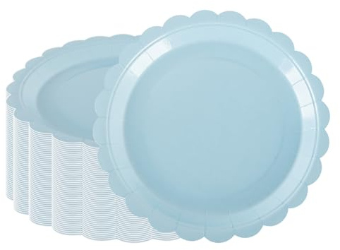 PHUNAT 50 st 23 cm babyblå papperstallrikar, kraftig festservis för födelsedag, baby shower, blå temafest dekorationer
