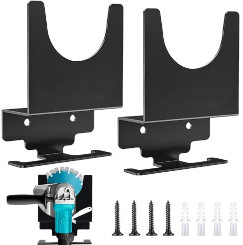 WANDGU 2 Piezas Soporte para Esmeril Angular de Pared – Organizador de Taller, Soporte Metálico Resistente para Esmeriladoras, Pulidoras y Herramientas, Ahorro de Espacio en Garaje y Taller