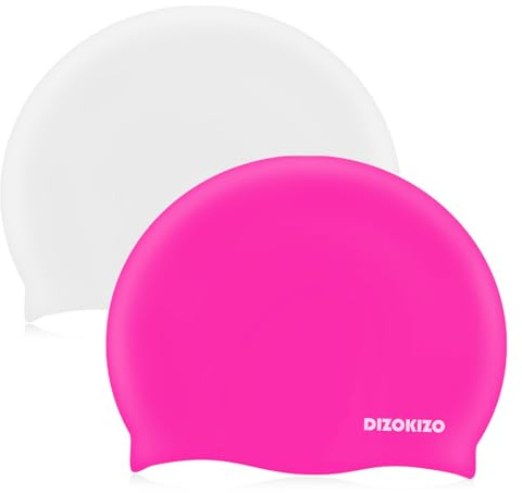 Dizokizo 2pcs Bonnet de Bain en Silicone pour Enfants 6-14, Haute Élasticité Confortable Anti-Dérapant pour Filles et Garçons, Bonnets de Bain Imperméables pour Cheveux Longs et Courts