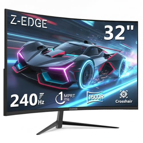 Z-Edge Krökt Speldator Skärm 32'' 240 Hz, 1ms, FreeSync, 1080P, 4000:1, 16:9 Gaming Monitor med Ultratunn Ram, 1500R VA, Justerbar Lutning, 2×HDMI2.0 & 2×DP1.4, VESA (HDMI-kabel ingår)